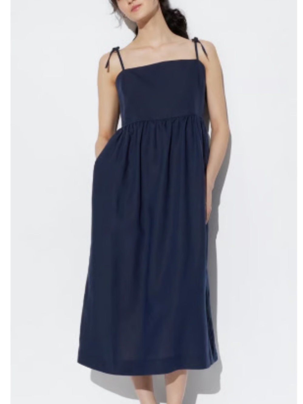 Uniqlo Linen-Blend Camisole midi Dress navy size XS